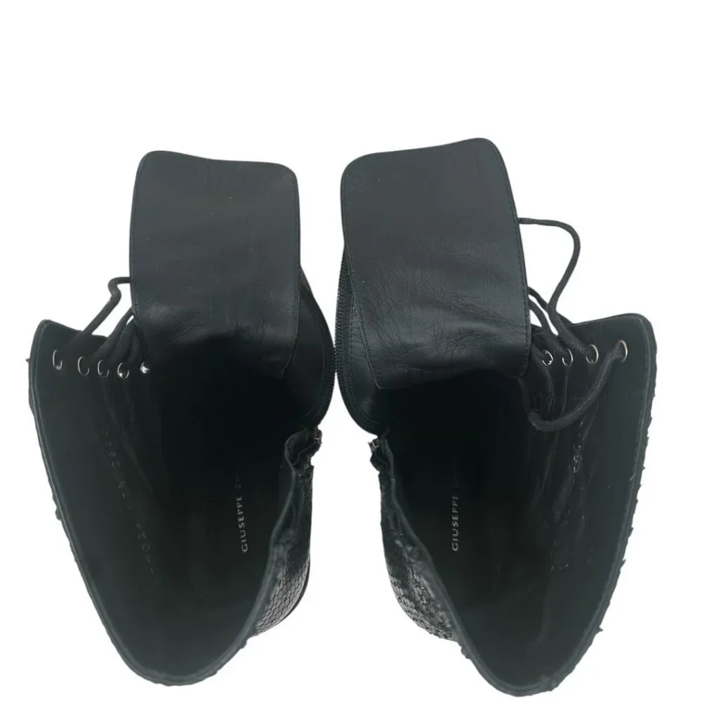 Giuseppe Zanotti Gintonic Black Snake Embossed Leather Combat Platform Boots 7.5 - Picture 9 of 12